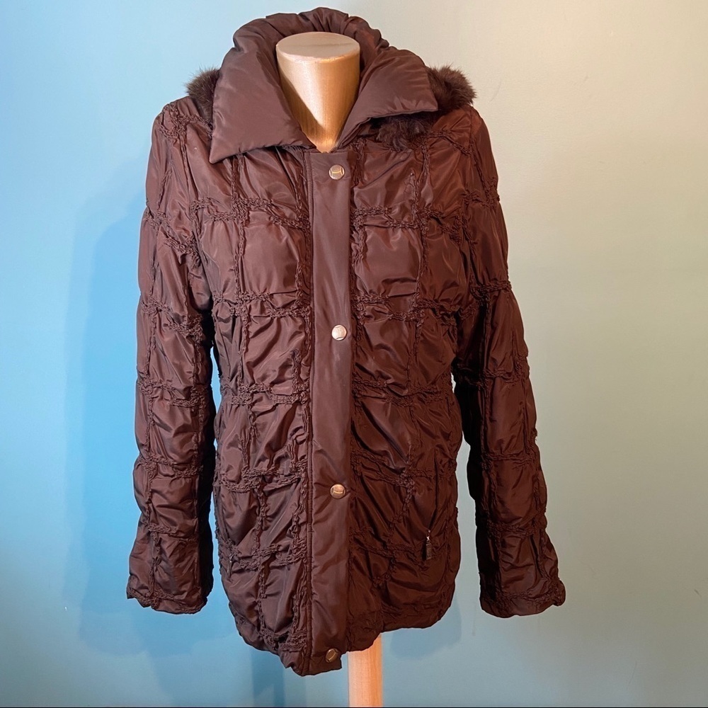 Winter dream women’s brown coloured rabbit fur trimmed  coat‎ in size 38